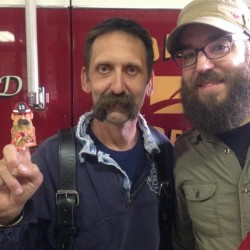 Philip Hatter (Lil' beards from thistledownpuppets.com) presents Captain Willie Wines Jr (of Ironfiremen.com) with a personalized, custom finger puppet